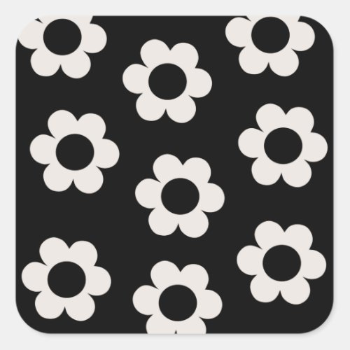 Les Fleurs 02 Black And White Floral Retro Flowers Square Sticker