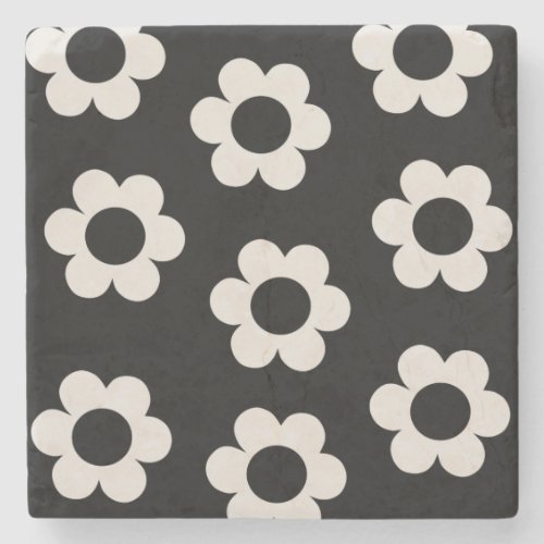 Les Fleurs 02 Black And White Floral Retro Flowers Stone Coaster