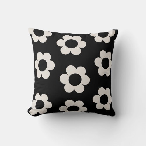 Les Fleurs 02 Black And White Floral Retro Flowers Throw Pillow