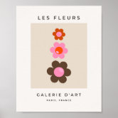 Les Fleurs | 01 - Abstract Retro Floral, Pink And Orange Print Preppy  Flowers Water Bottle