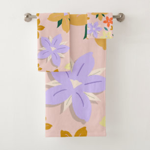 Les Fleurs 04 Retro Colorful Floral Bath Towel Set