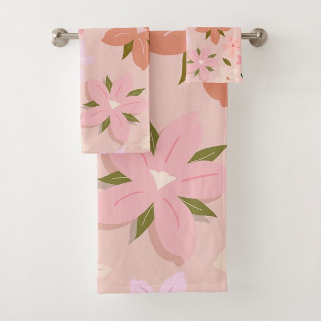 Les Fleurs 05 Floral Pattern Blush Pink Flowers Bath Towel Set (Insitu)
