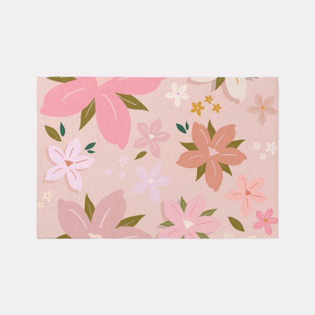 Les Fleurs 05 Floral Pattern Blush Pink Flowers Rug (Front)