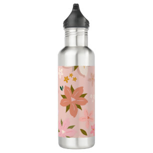 Les Fleurs 05 Floral Pattern Blush Pink Flowers Stainless Steel Water Bottle