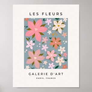 Les Fleurs 06 Flower Pattern Blue And Blush Floral Poster