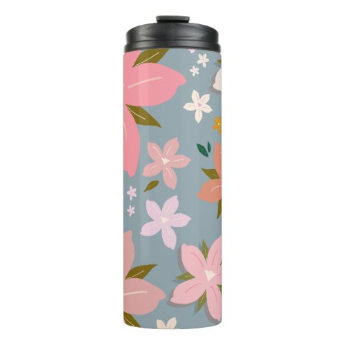 Les Fleurs 06 Flower Pattern Blue And Blush Floral Thermal Tumbler