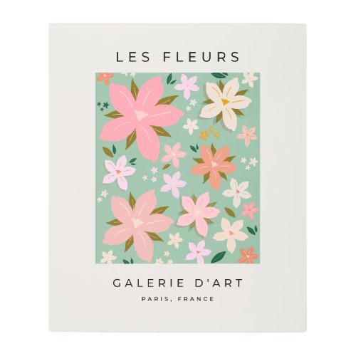 Les Fleurs 07 Abstract Flowers Green Blush Floral Metal Print