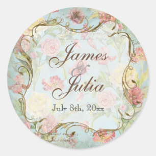 Les Fleurs Peony Rose Tulip Floral Flowers Wedding Classic Round Sticker