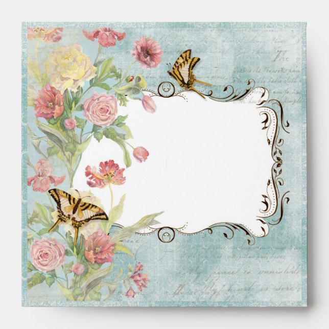 Les Fleurs Peony Rose Tulip Floral Flowers Wedding Envelope (Front)