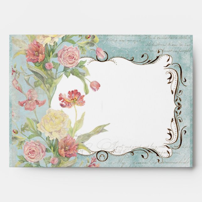 Les Fleurs Peony Rose Tulip Floral Flowers Wedding Envelope (Front)
