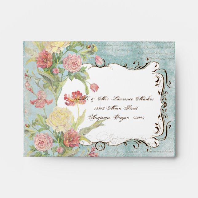 Les Fleurs Peony Rose Tulip Floral Flowers Wedding Envelope (Front)