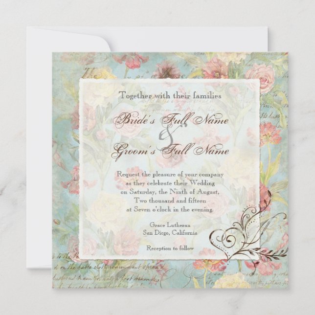 Les Fleurs Peony Rose Tulip Floral Flowers Wedding Invitation (Front)