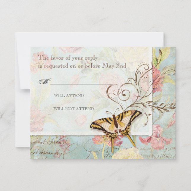 Les Fleurs Peony Rose Tulip Floral Flowers Wedding RSVP Card (Front)