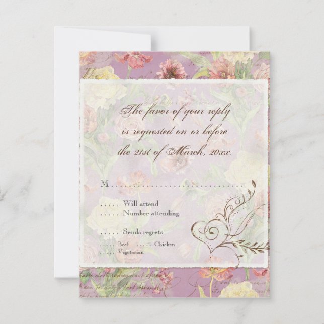 Les Fleurs Peony Rose Tulip Floral Flowers Wedding RSVP Card (Front)