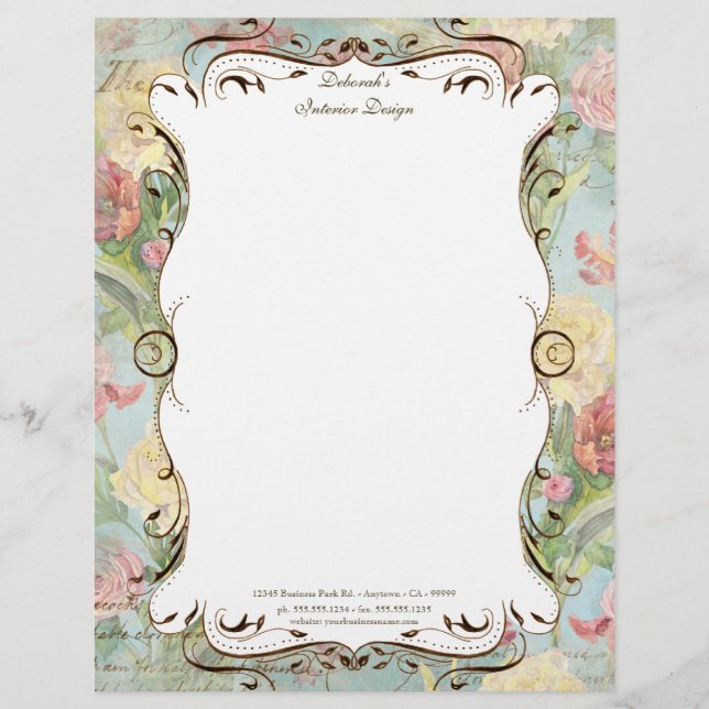 Les Fleurs Peony Rose Tulip Floral Stationery (Front)