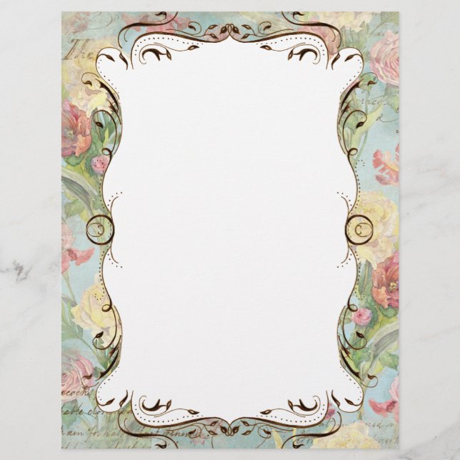Les Fleurs Peony Rose Tulip Floral Stationery Pg 2 (Front)