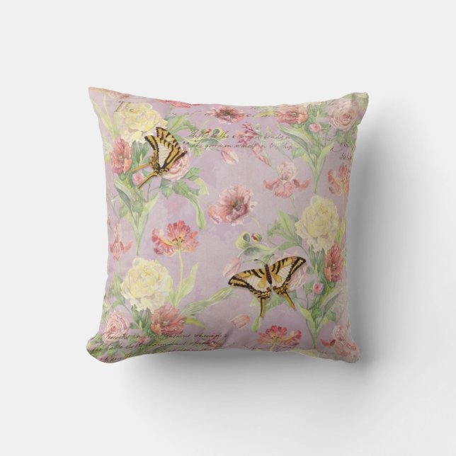 Les Fleurs Peony Rose Tulip Iris Floral Flowers Throw Pillow (Front)