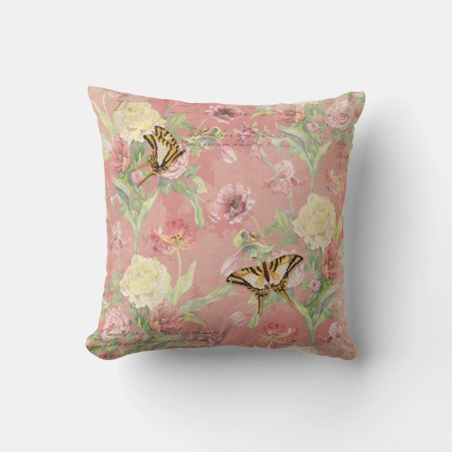 Les Fleurs Peony Rose Tulip Iris Floral Flowers Throw Pillow (Front)