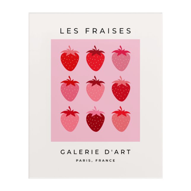 Les Fraises 01 Pink And Red Preppy Strawberries Acrylic Print (Front)