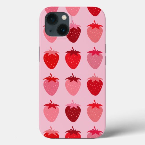 Les Fraises 01 Pink And Red Preppy Strawberries iPhone 13 Case