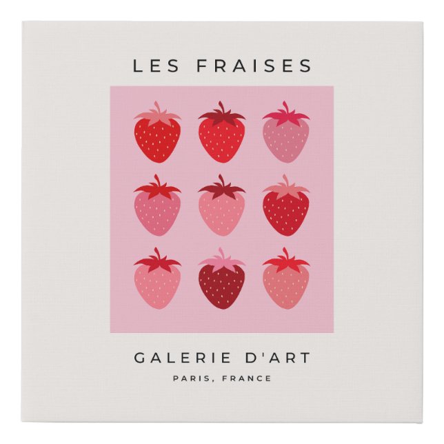 Les Fraises 01 Pink And Red Preppy Strawberries Faux Canvas Print (Front)