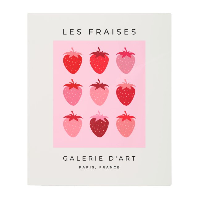 Les Fraises 01 Pink And Red Preppy Strawberries Metal Print (Front)