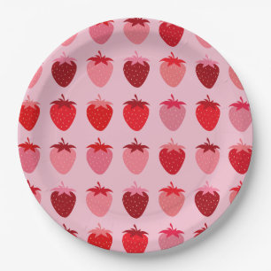 Les Fraises 01 Pink And Red Preppy Strawberries Paper Plates