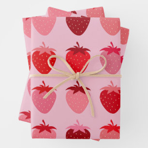 Les Fraises 01 Pink And Red Preppy Strawberries Wrapping Paper Sheets