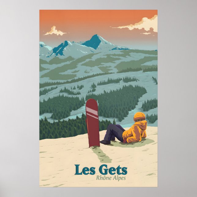 Les Gets Snowboarding Travel Poster (Front)