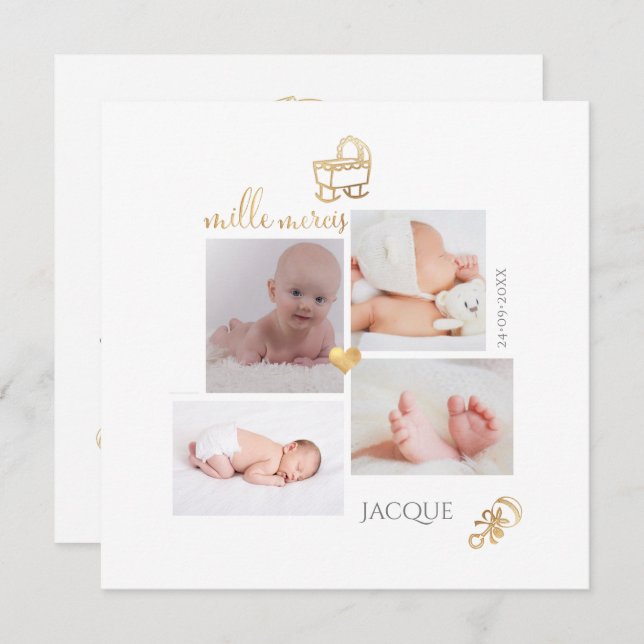 Les Jouets D'or Remerciement Naissance Fille Invitation (Front/Back)