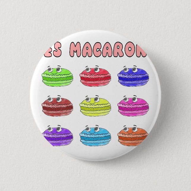Les Macarons Cute Cartoon Button (Front)
