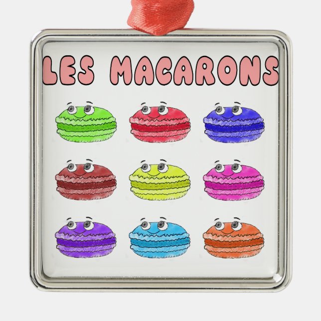 Les Macarons Cute Cartoon Metal Ornament (Front)