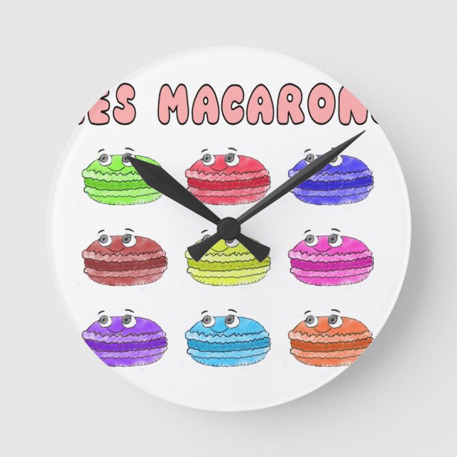 Les Macarons Cute Cartoon Round Clock (Front)