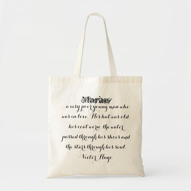 Les Miserables Bag: Marius Fancy Script Tote Bag (Front)