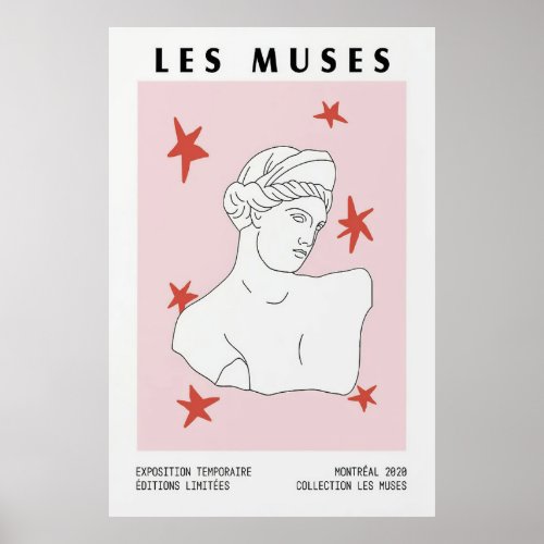 Les Muses Greek Bust Statue Art Pink Red Artwork  Poster