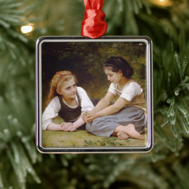 Les Noisettes: Girls, Friends Collecting Hazelnuts Metal Ornament (Tree)