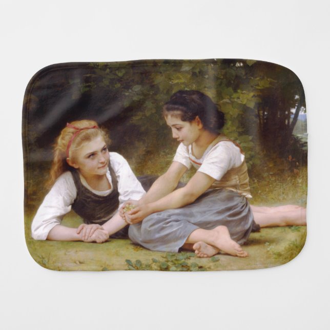Les Noisettes: Young Girls Collecting Hazelnuts Baby Burp Cloth (Front Horizontal)
