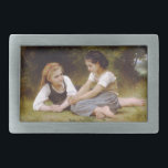 Les Noisettes: Young Girls Collecting Hazelnuts Belt Buckle<br><div class="desc">The warm autumn sun dappled through the leaves of the hazelnut tree, casting dancing shadows on the forest floor. Two young girls, Elise and Juliette, sat beneath its branches, a small pile of golden nuts nestled amongst the fallen leaves. - Elise, the elder of the two, leaned against the rough...</div>