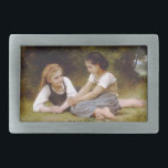 Les Noisettes: Young Girls Collecting Hazelnuts Belt Buckle<br><div class="desc">The warm autumn sun dappled through the leaves of the hazelnut tree, casting dancing shadows on the forest floor. Two young girls, Elise and Juliette, sat beneath its branches, a small pile of golden nuts nestled amongst the fallen leaves. - Elise, the elder of the two, leaned against the rough...</div>