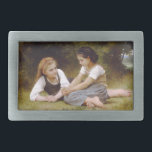 Les Noisettes: Young Girls Collecting Hazelnuts Belt Buckle<br><div class="desc">The warm autumn sun dappled through the leaves of the hazelnut tree, casting dancing shadows on the forest floor. Two young girls, Elise and Juliette, sat beneath its branches, a small pile of golden nuts nestled amongst the fallen leaves. - Elise, the elder of the two, leaned against the rough...</div>