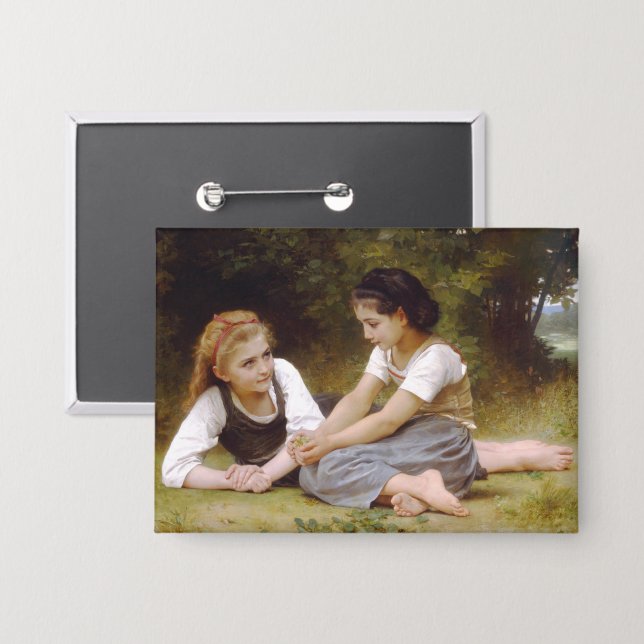 Les Noisettes: Young Girls Collecting Hazelnuts Button (Front/Back)