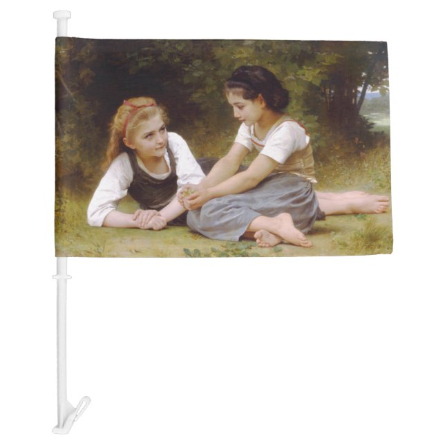 Les Noisettes: Young Girls Collecting Hazelnuts Car Flag (Front)