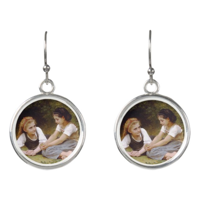 Les Noisettes: Young Girls Collecting Hazelnuts Earrings (Front)