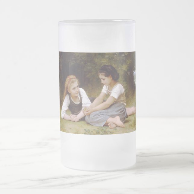 Les Noisettes: Young Girls Collecting Hazelnuts Frosted Glass Beer Mug (Center)