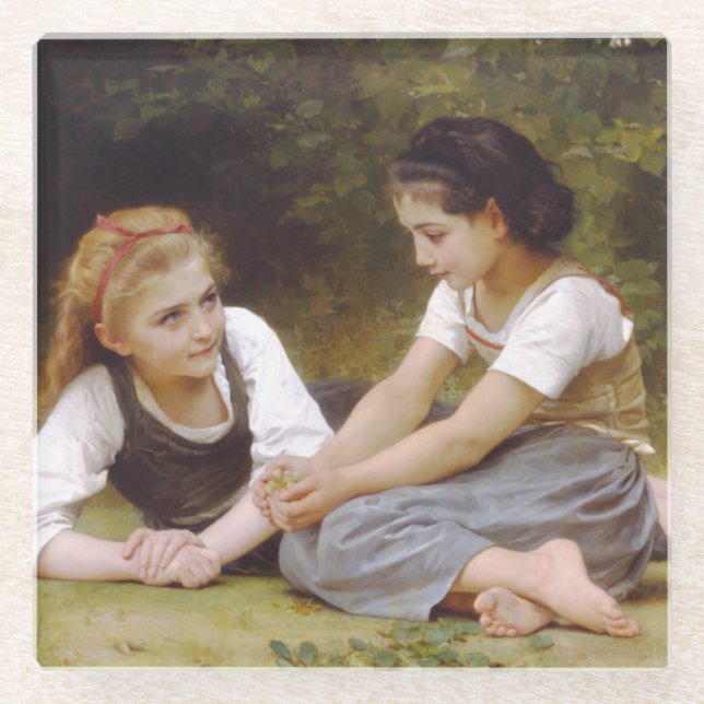 Les Noisettes: Young Girls Collecting Hazelnuts Glass Coaster (Front)