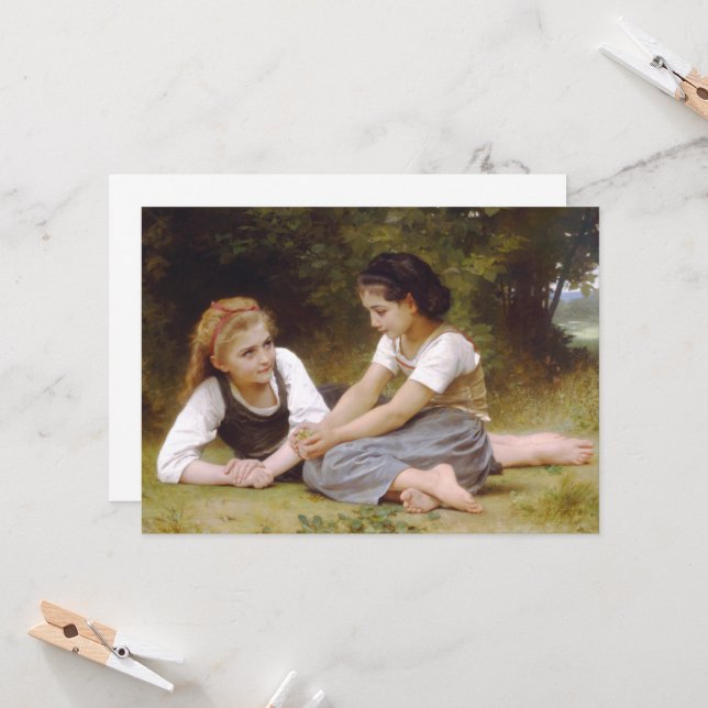 Les Noisettes: Young Girls Collecting Hazelnuts Invitation (Front/Back In Situ)