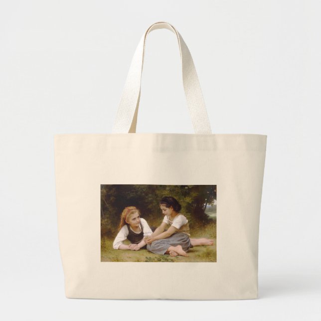 Les Noisettes: Young Girls Collecting Hazelnuts Large Tote Bag (Front)