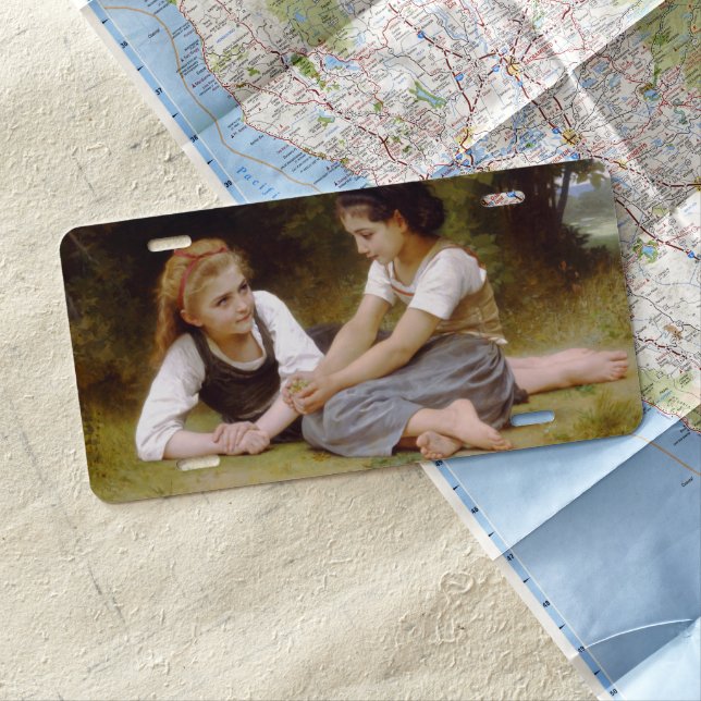 Les Noisettes: Young Girls Collecting Hazelnuts License Plate (In Situ)
