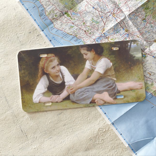 Les Noisettes: Young Girls Collecting Hazelnuts License Plate (In Situ)