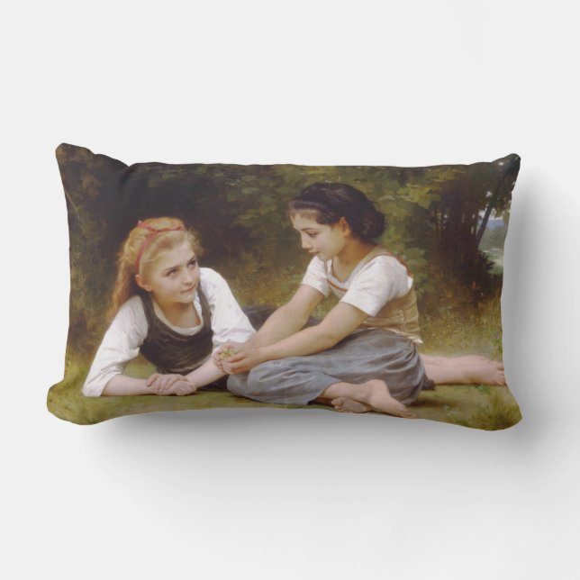 Les Noisettes: Young Girls Collecting Hazelnuts Lumbar Pillow (Front)